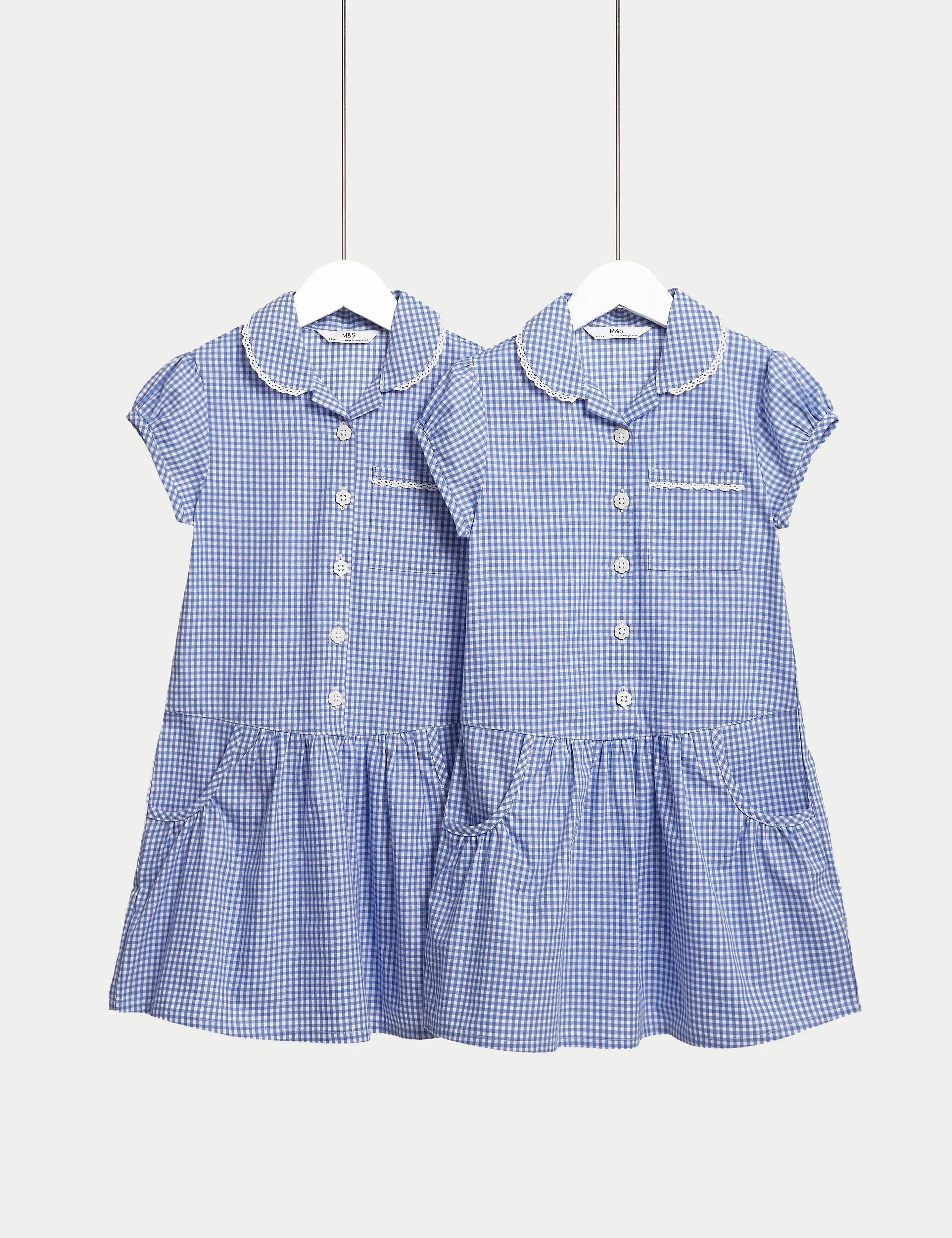 2 Pack Gingham Cotton School Dresses for Girls (2-14 Years) Marks & Spencer