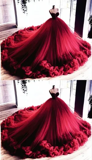 Ball Gown Ruffles Wedding Prom Dresses Sweetheart Straps