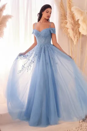 Betty Prom Dress Off the Shoulder A-line Lace Gown 740154TTR-Blue Cinderella Divine C154 LaDivine C154