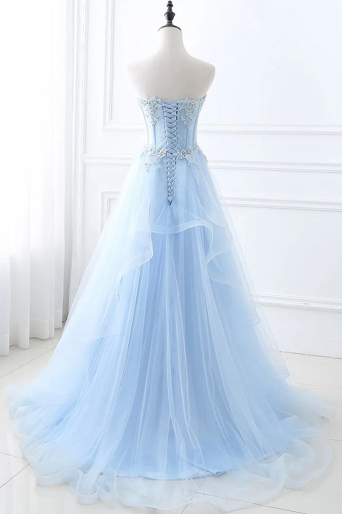 CHARLIZE |Ball Gown Sweetheart Tulle Sky Blue Prom Party Gowns with Sequins