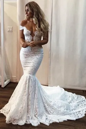 Charming Mermaid Off The Shoulder Long Wedding Dress