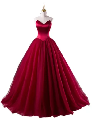 Elegant Wine Red Wedding Dresses Princess Tulle Bridal Wedding Dresses