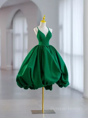 Green Ball Gown Satin Short Prom Dress Green Satin Evening Dress