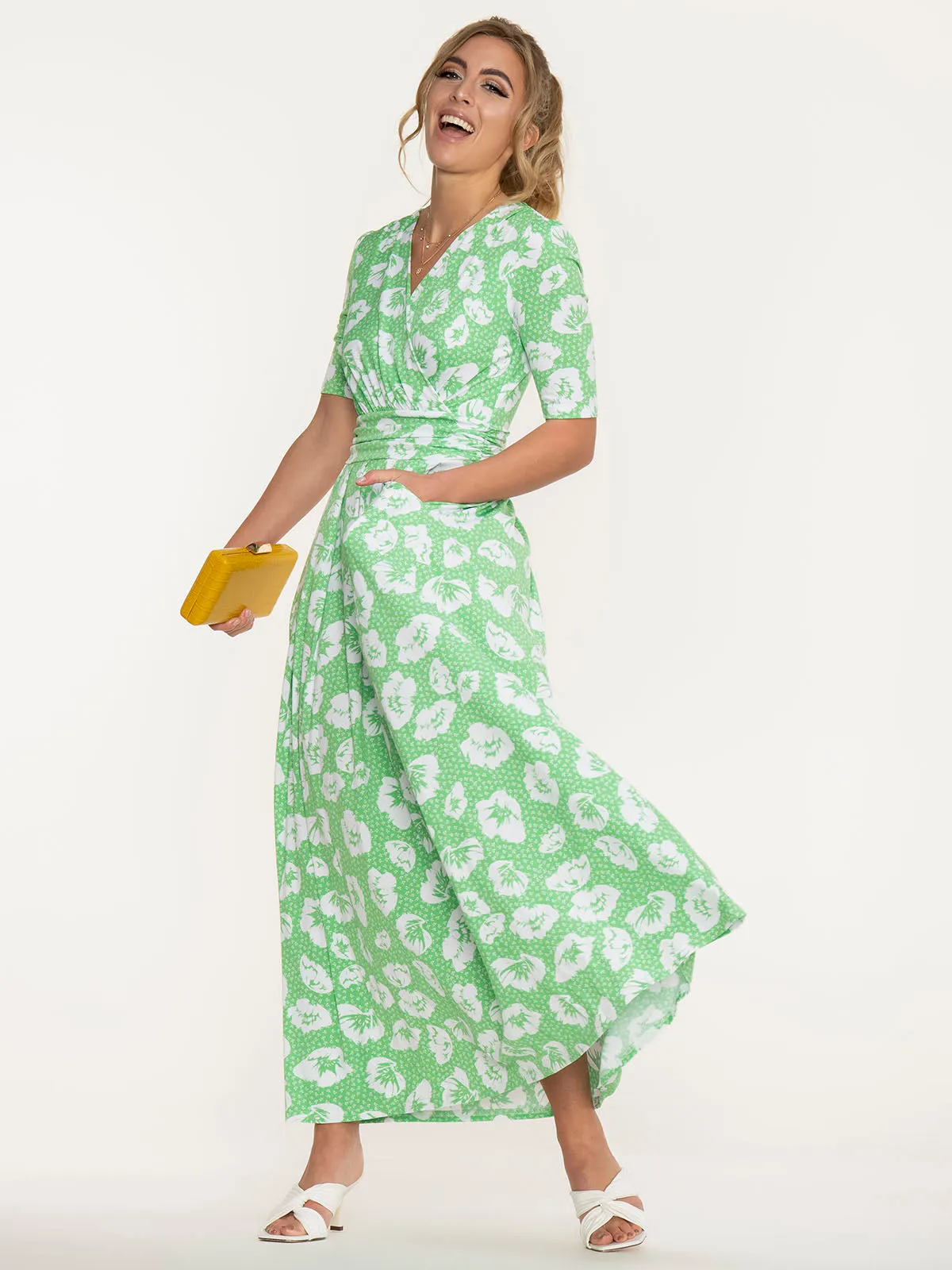 Jolie Moi Freya Floral Print Maxi Dress, Green Floral