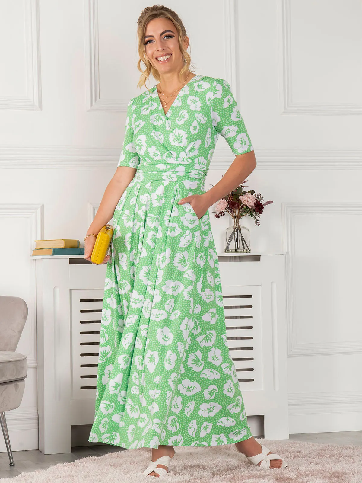 Jolie Moi Freya Floral Print Maxi Dress, Green Floral