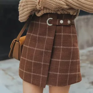 KittenAlarm - Retro Thicken Wool Plaid Mini Skirts