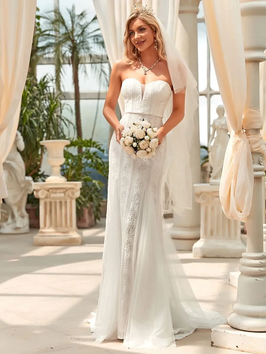 Lace Sweetheart Outdoor Strapless Wedding Dress