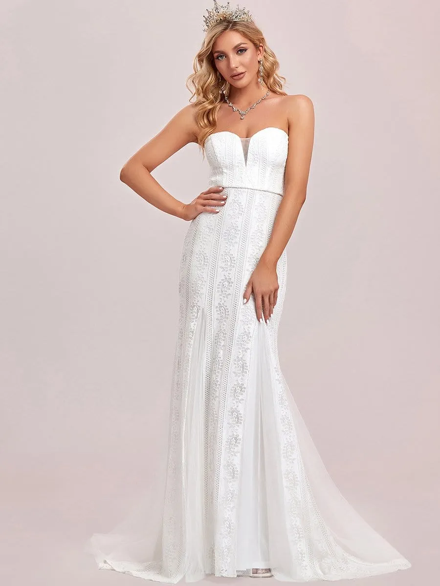 Lace Sweetheart Outdoor Strapless Wedding Dress