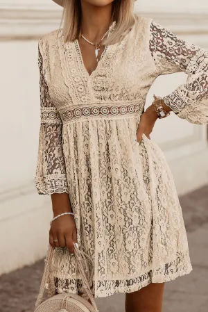 Lace V-Neck Three-Quarter Sleeve Tunic Dress