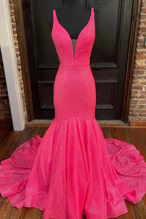 Mermaid Sequins Long Prom Dresses V-Neck Evening Party Dresses