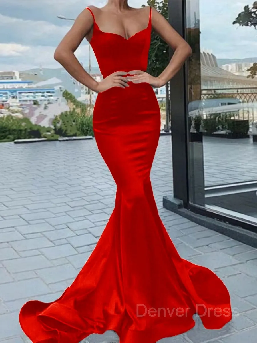 Mermaid Sweetheart Sweep Train Elastic Woven Satin Prom Dresses