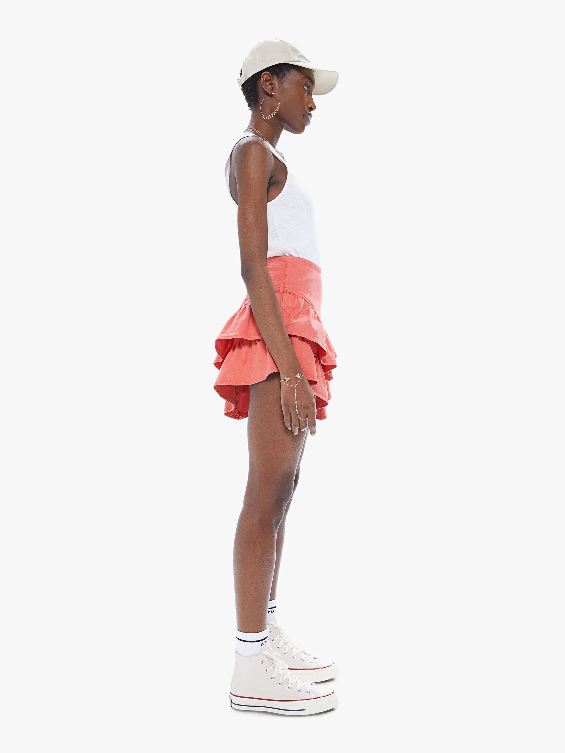 Mother - The Ruffle Mini Skirt in Hot Coral