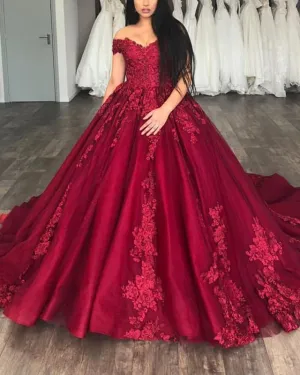 Off The Shoulder Tulle Ball Gowns Quinceanera Dresses Lace Appliques