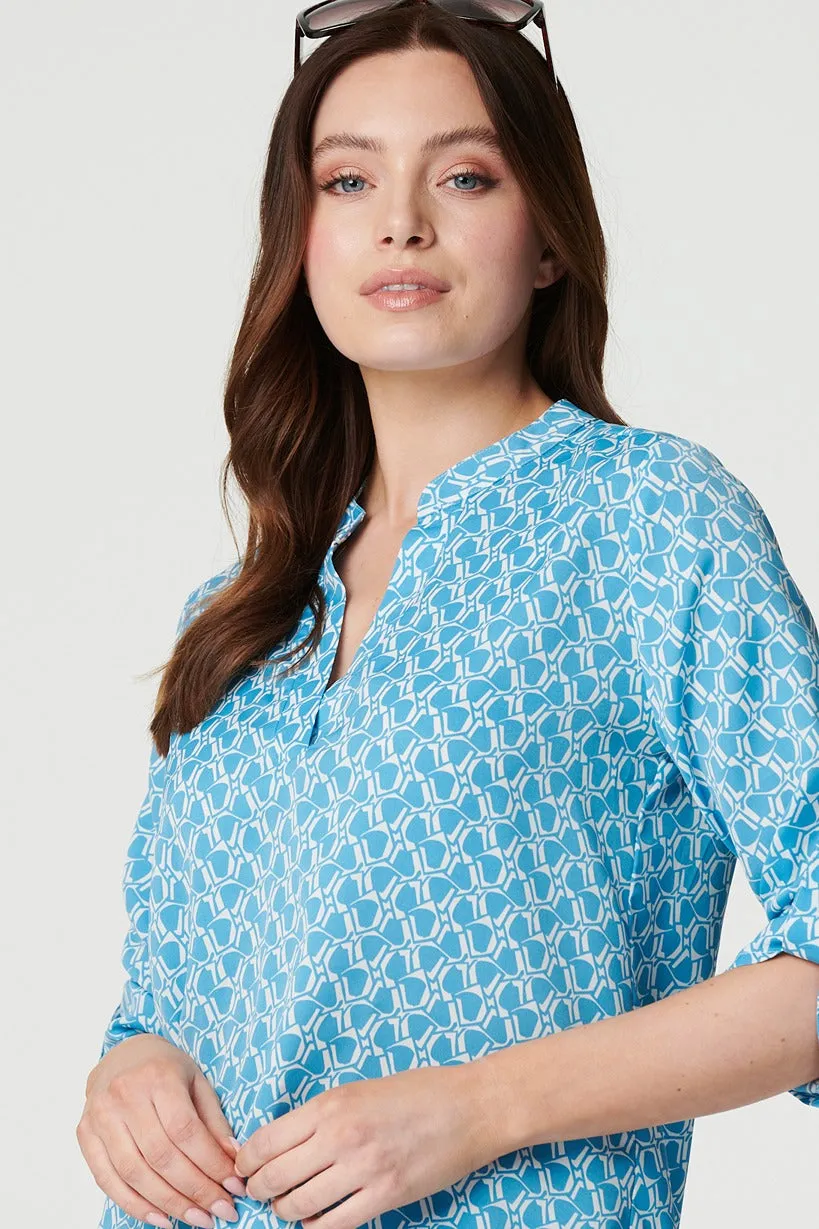 Printed 3/4 Turn-Up Sleeve Blouse