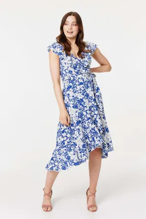 Printed Tie Waist Midi Wrap Dress