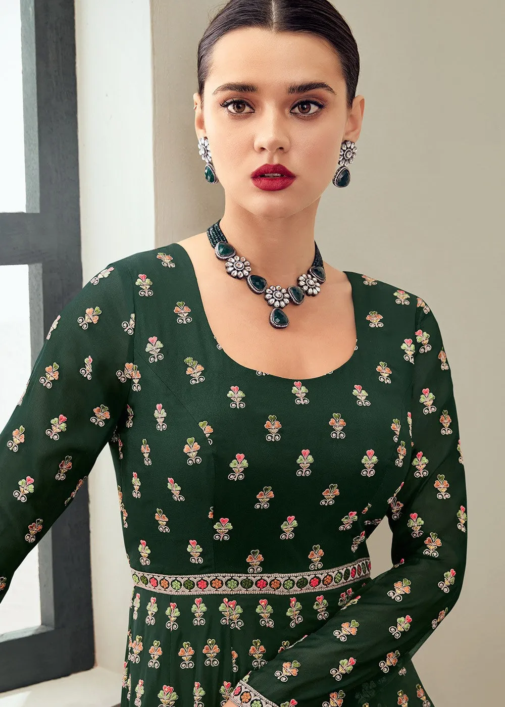 Sacramento Green Multi Thread Embroidered Anarkali Suit