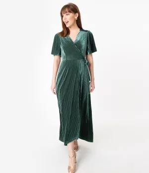 Sage Green Corduroy Velvet Maxi Wrap Dress