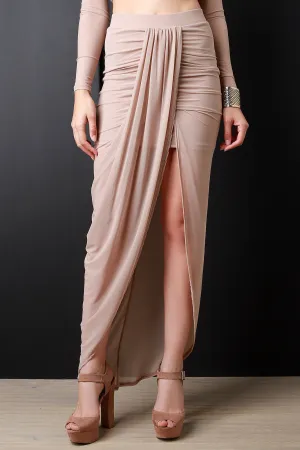 Semi-Sheer Mesh Ruched Draped Skirt