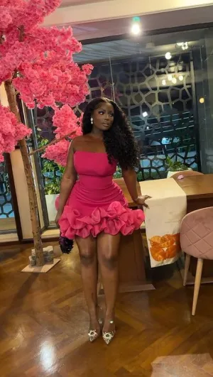 Short Prom Dress with Ruffles,Hot Pink Cocktail Dresses Parties