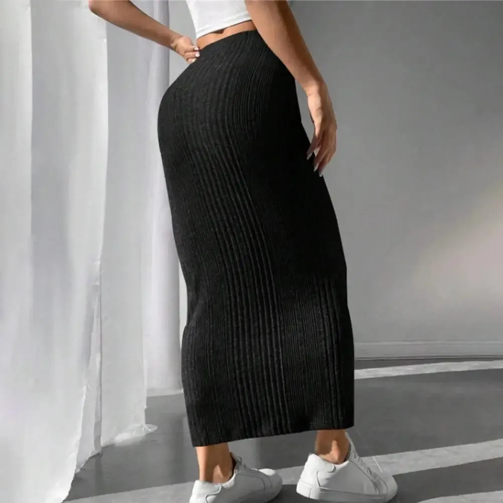 Striped High Waist Knitted Maxi Skirt.