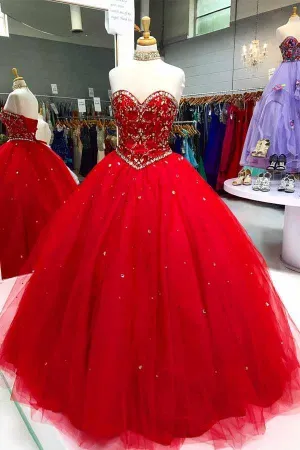 Sweetheart Short Red Sequins Long Prom Dress Ball Gown PG545