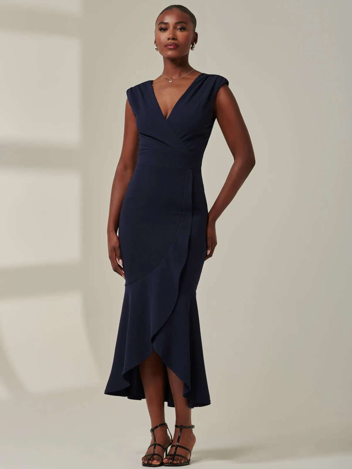 Tara Sleeveless Draped Maxi Dress, Navy