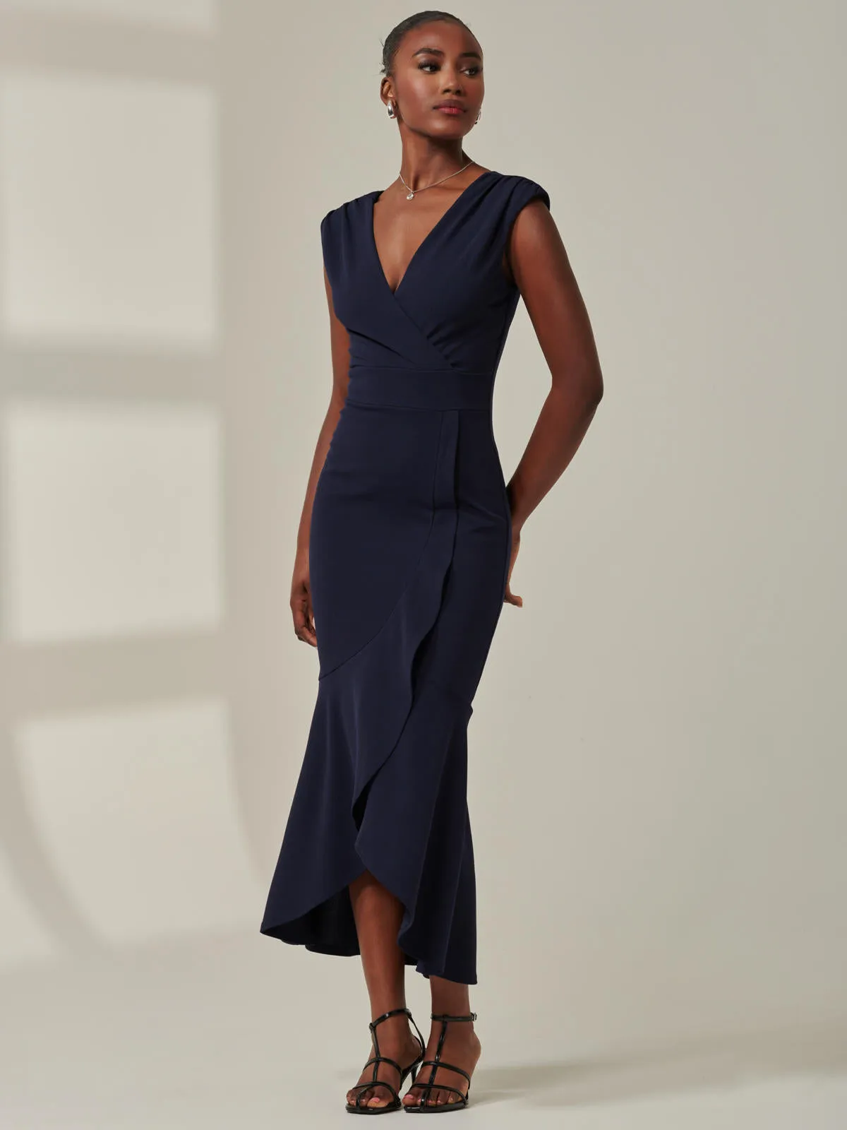 Tara Sleeveless Draped Maxi Dress, Navy