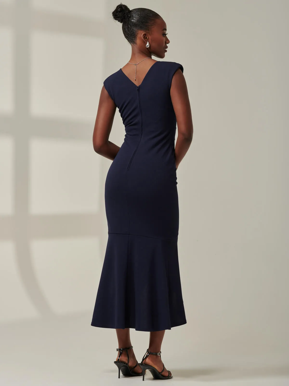 Tara Sleeveless Draped Maxi Dress, Navy