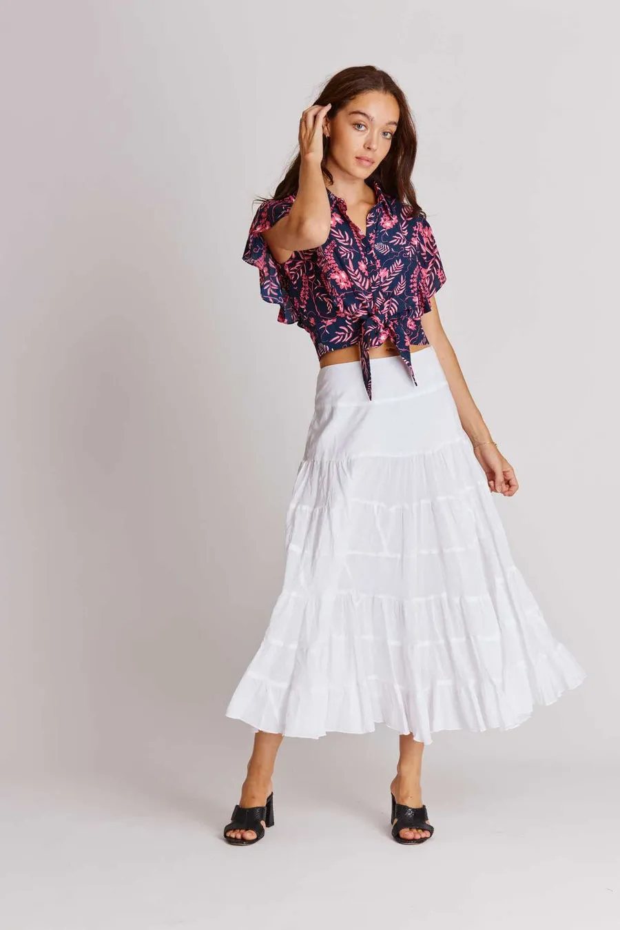 Velma Tiered Midi Skirt- White