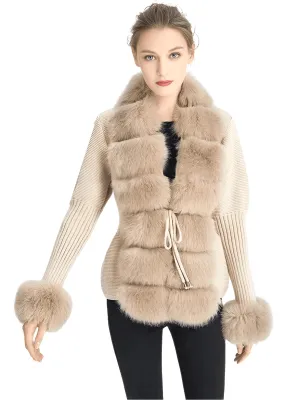 Women's Luxury Knitted Sweater Coat With Detachable Fur in 14 Colors!